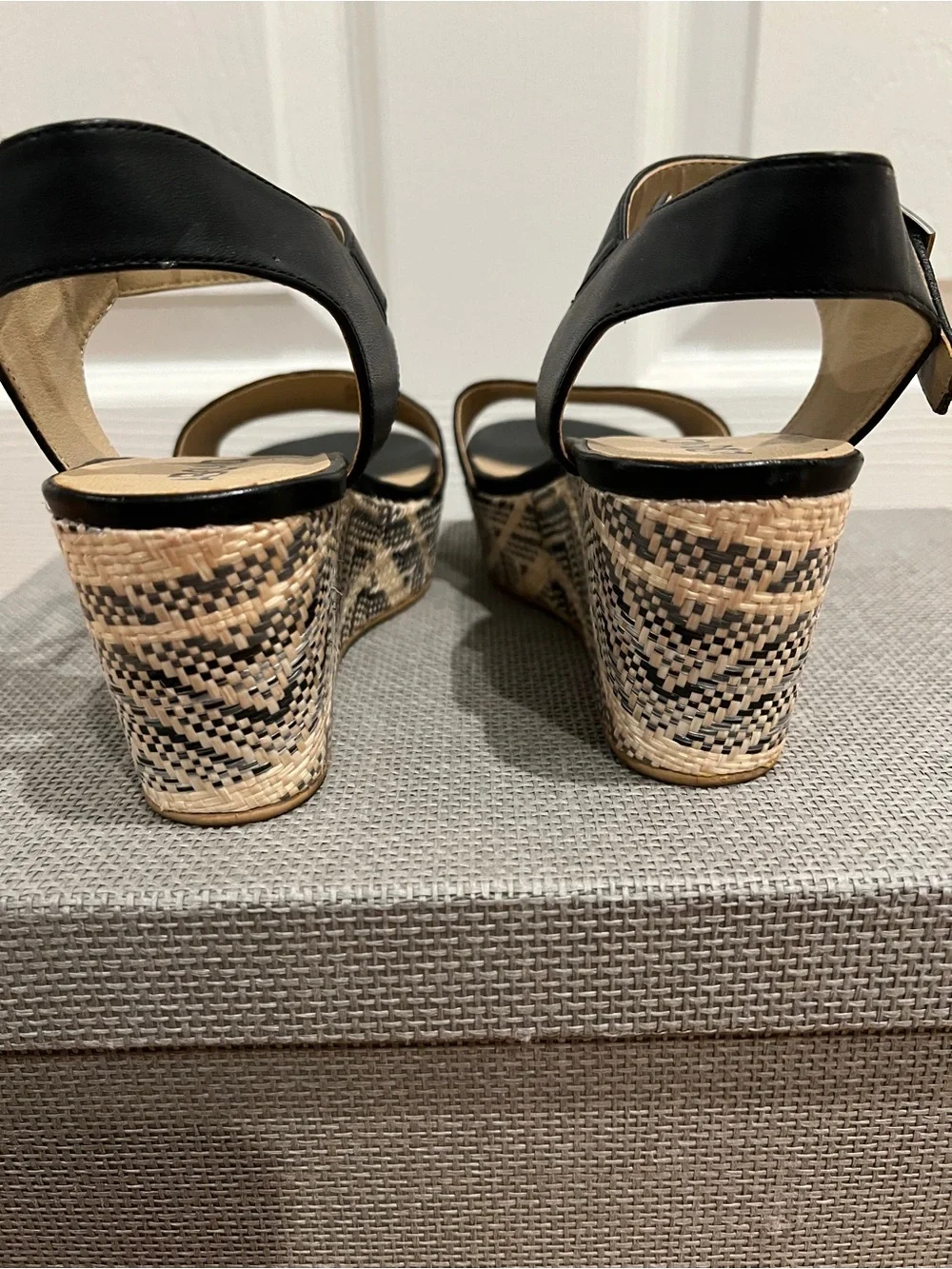 Abound Wedge Sandals with Patterned Espadrille Platform - Black